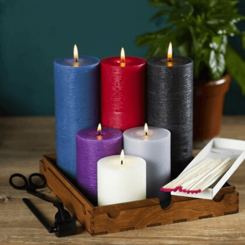 Asian Aura English Lavender Scented Wax Pillar Candle Set - Image 3