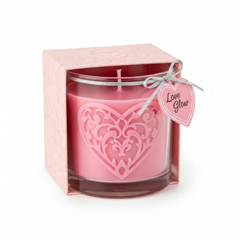 Beautiful heart scented candle in glass jar