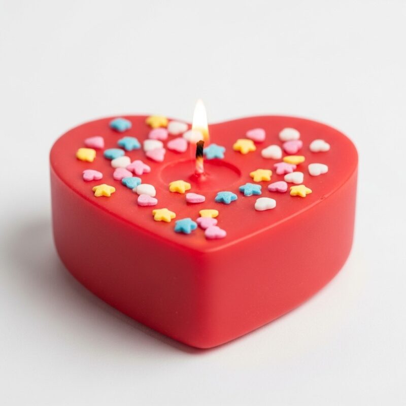 Red heart sprinkle candle