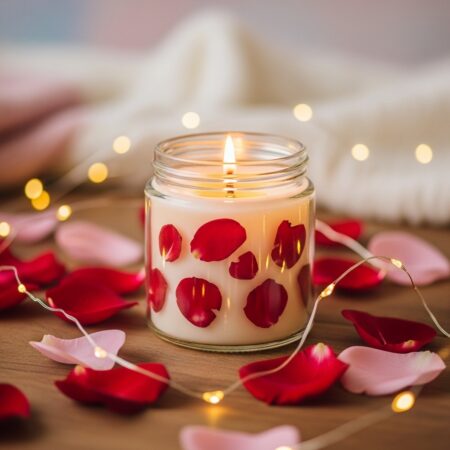 Handcrafted Floral Soy Wax Jar Candle Red Petal Design