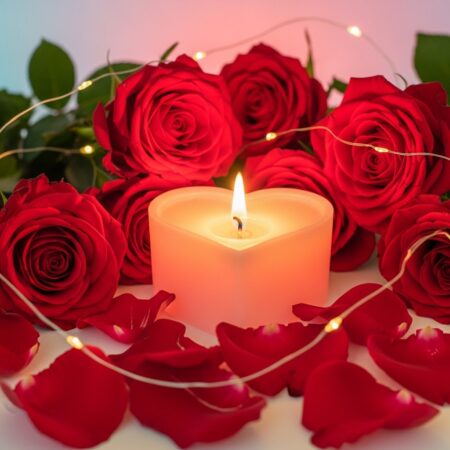 Rose in heart shape candle