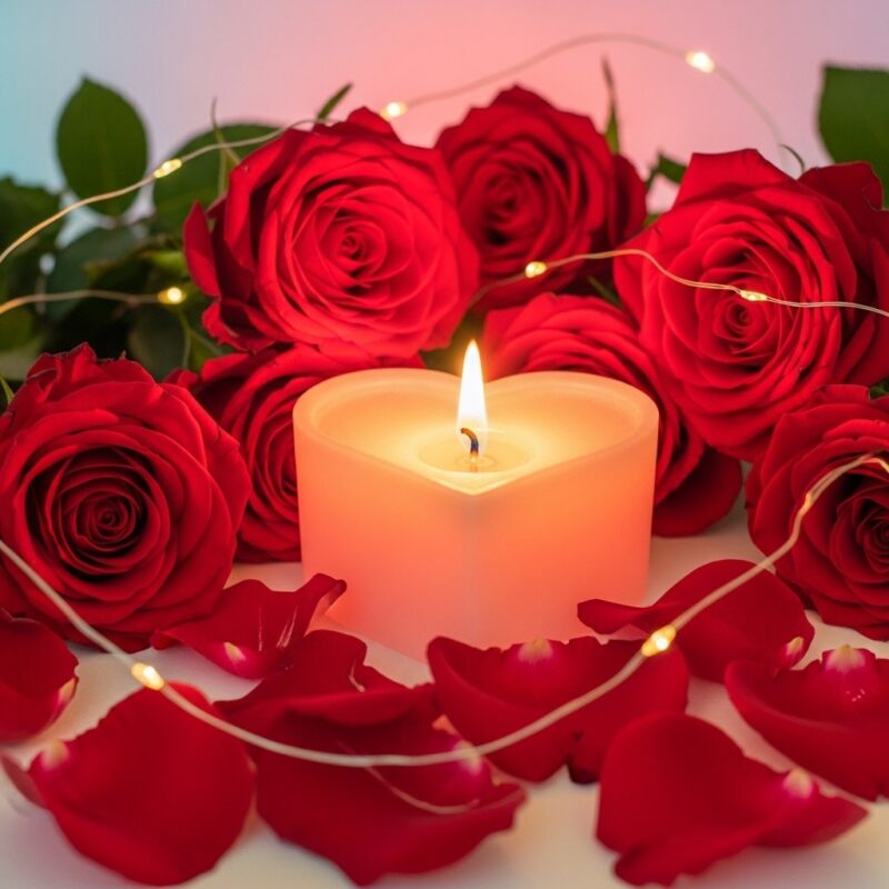 Rose in heart shape candle